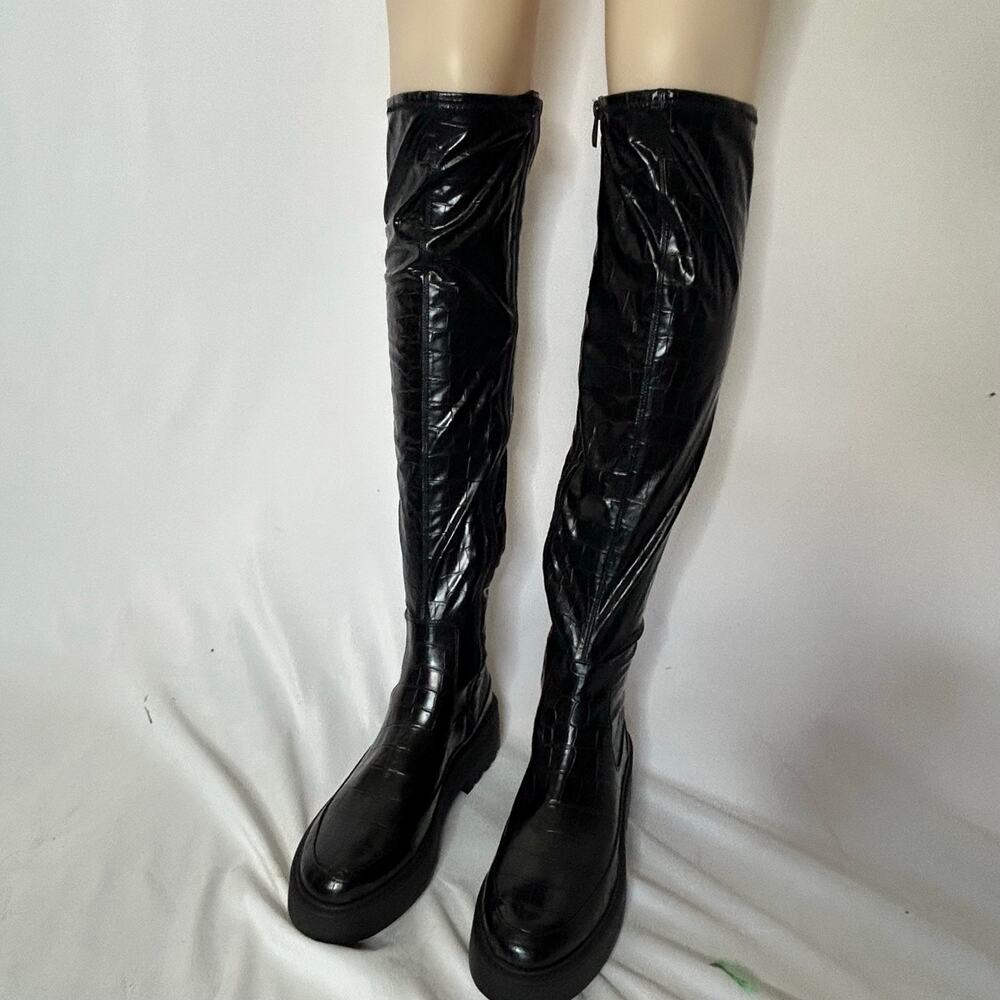 Franco Sarto NWOT Janna Black Croc Tall Platform Lug Sole Boots Women’s 9.5M
